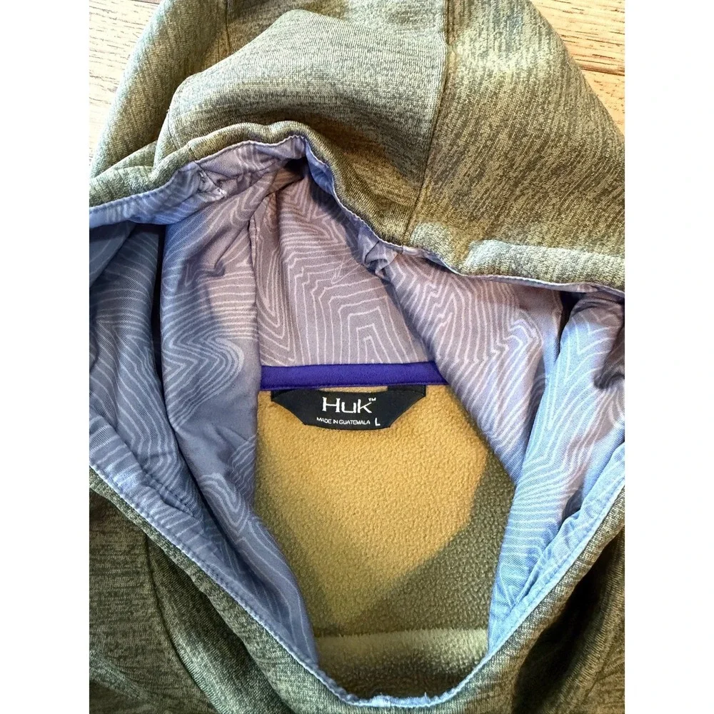 Huk Performance Fishing Hoodie Large Olive Green Pullover Fleece‎ (1786)